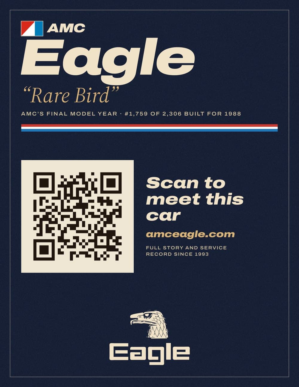 Dashboard card reading "Scan to meet this car" with a QR code and a photo of the wagon