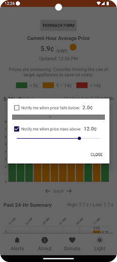 GridPrice price alerts settings