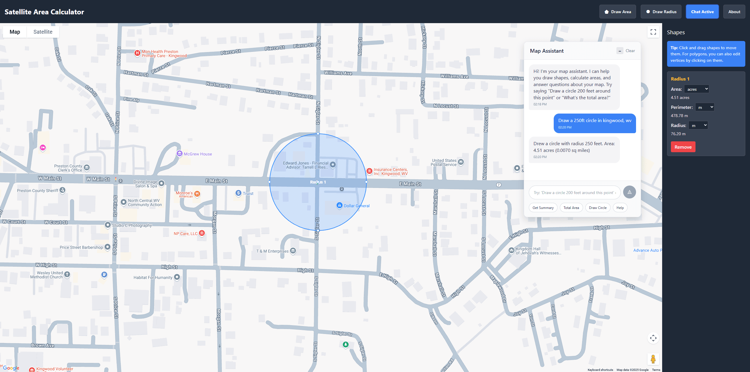 Urban area radius calculation