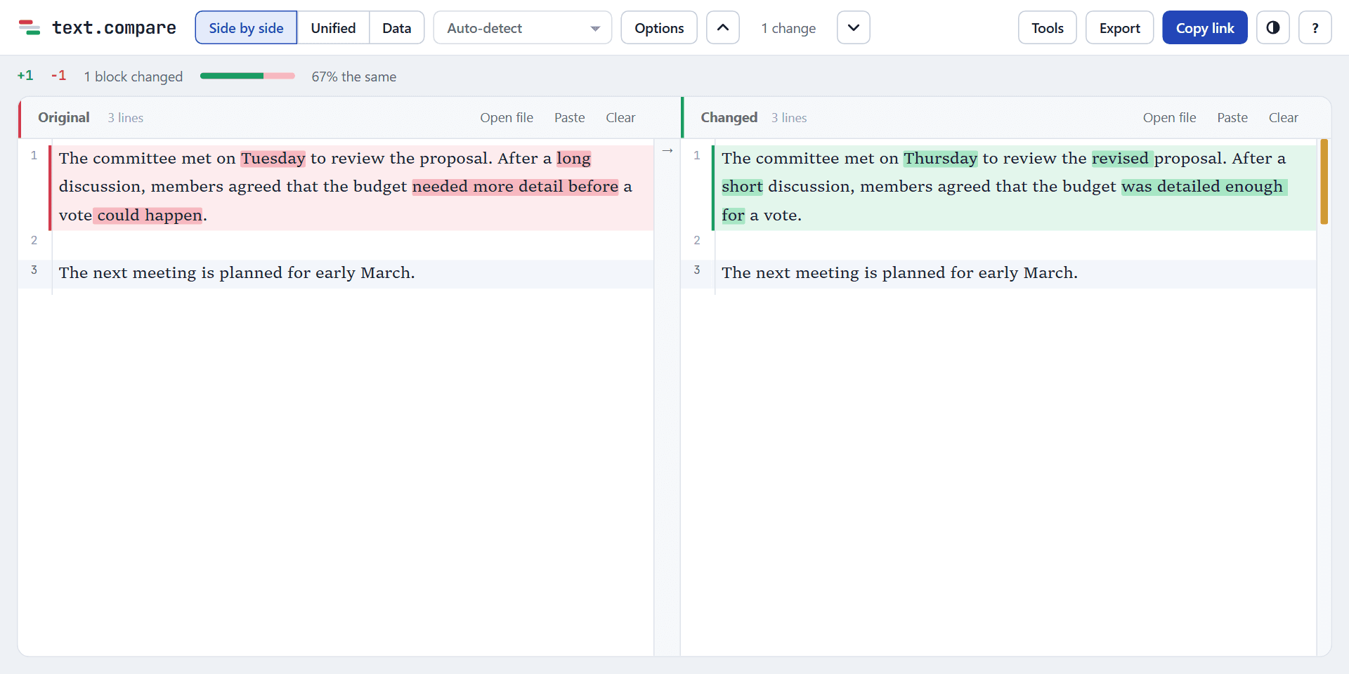 text.compare Document mode